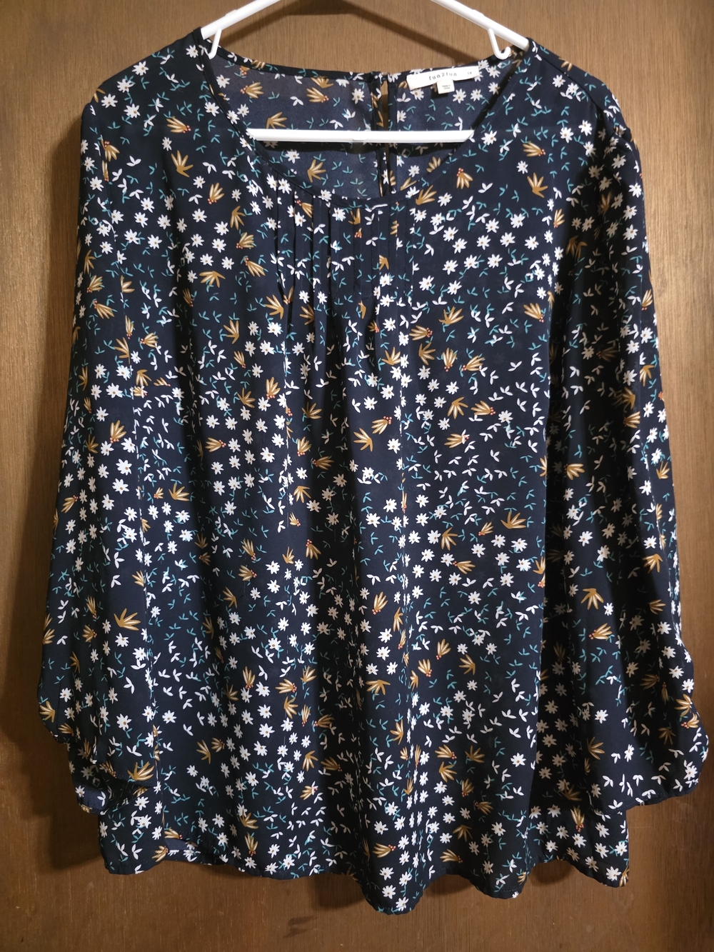 Women's Navy Floral Long-Sleeve Blouse